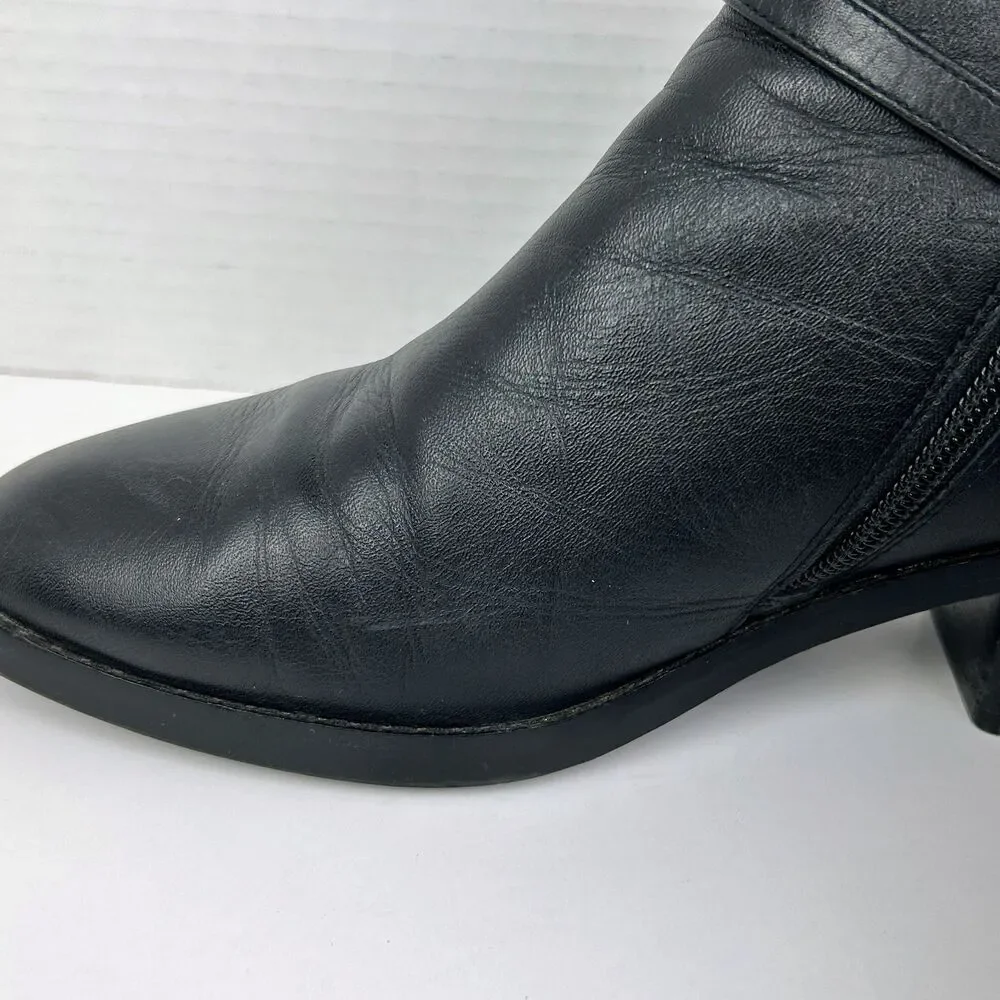 Cole Haan Etta Black Ankle Booties Low Heel Buckle Boots Classic Leather Shoes 8